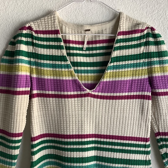 Free People Gidget Sweater Dress Puff L-sleeve Sz XS Color Ivory Combo SMRP $148 - Picture 7 of 10